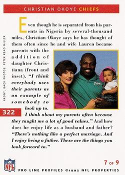 1992 Pro Line Profiles #322 Christian Okoye Back