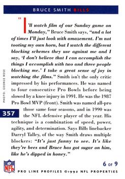 1992 Pro Line Profiles #357 Bruce Smith Back
