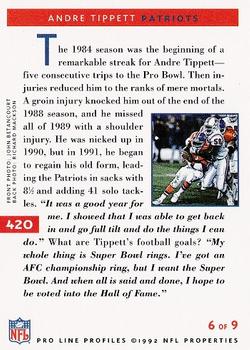 1992 Pro Line Profiles #420 Andre Tippett Back