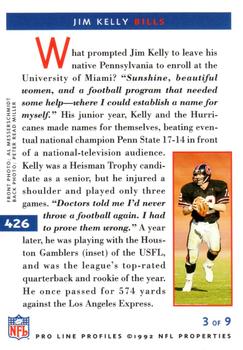 1992 Pro Line Profiles #426 Jim Kelly Back