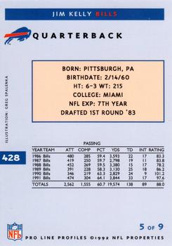1992 Pro Line Profiles #428 Jim Kelly Back