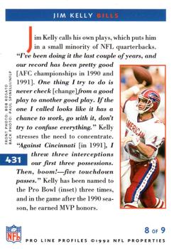 1992 Pro Line Profiles #431 Jim Kelly Back