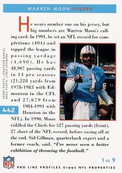 1992 Pro Line Profiles #442 Warren Moon Back