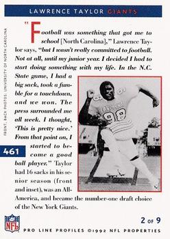 1992 Pro Line Profiles #461 Lawrence Taylor Back