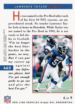 1992 Pro Line Profiles #465 Lawrence Taylor Back