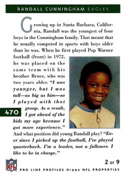 1992 Pro Line Profiles #470 Randall Cunningham Back