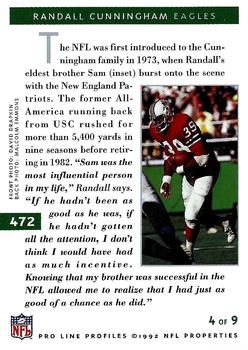 1992 Pro Line Profiles #472 Randall Cunningham Back