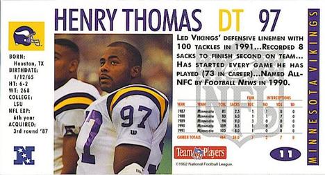1992 GameDay #11 Henry Thomas Back