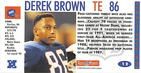 1992 GameDay #12 Derek Brown Back