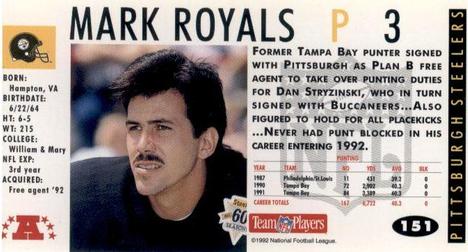 1992 GameDay #151 Mark Royals Back