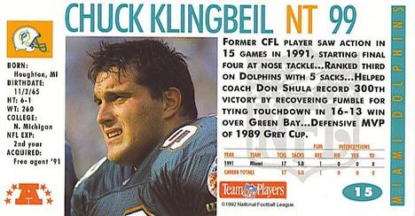 1992 GameDay #15 Chuck Klingbeil Back