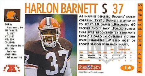 1992 GameDay #16 Harlon Barnett Back