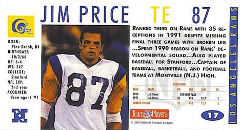 1992 GameDay #17 Jim Price Back
