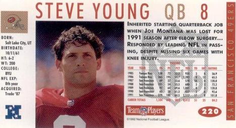1992 GameDay #220 Steve Young Back