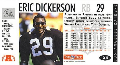 1992 GameDay #24 Eric Dickerson Back