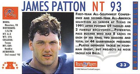 1992 GameDay #33 James Patton Back