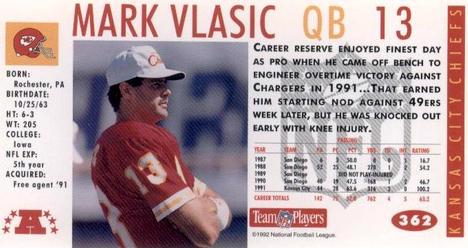 1992 GameDay #362 Mark Vlasic Back