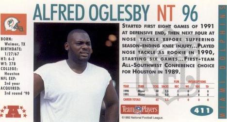 1992 GameDay #411 Alfred Oglesby Back