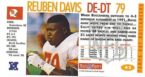 1992 GameDay #42 Reuben Davis Back