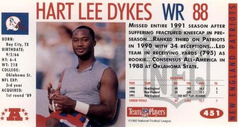 1992 GameDay #451 Hart Lee Dykes Back