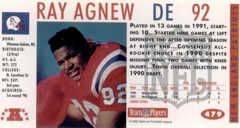 1992 GameDay #479 Ray Agnew Back