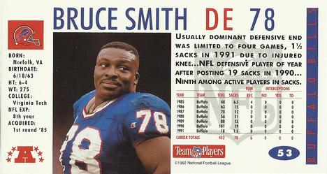 1992 GameDay #53 Bruce Smith Back