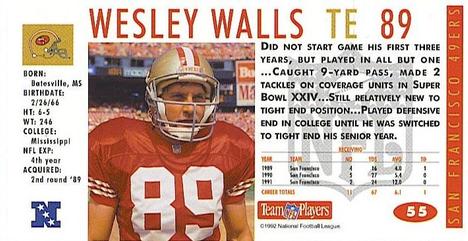 1992 GameDay #55 Wesley Walls Back