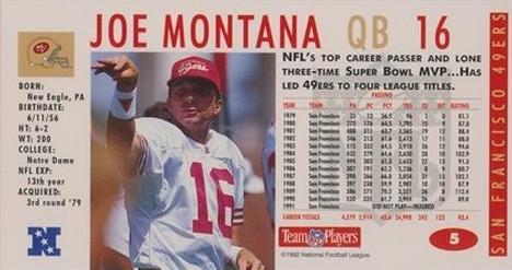 1992 GameDay #5 Joe Montana Back