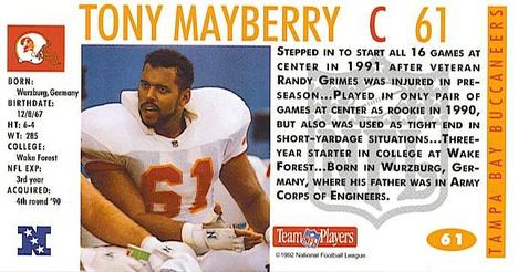 1992 GameDay #61 Tony Mayberry Back