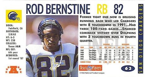 1992 GameDay #63 Rod Bernstine Back