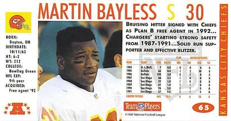 1992 GameDay #65 Martin Bayless Back