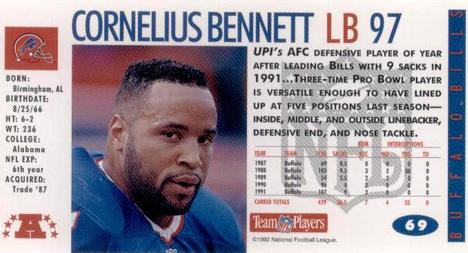 1992 GameDay #69 Cornelius Bennett Back
