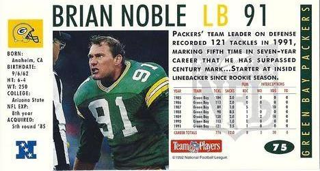 1992 GameDay #75 Brian Noble Back