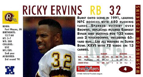 1992 GameDay #4 Ricky Ervins Back