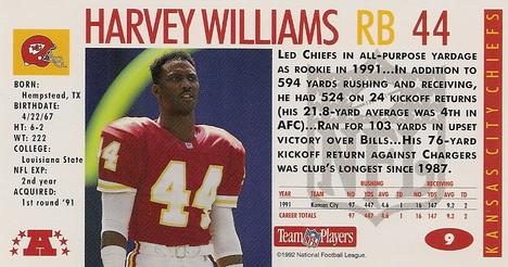 1992 GameDay #9 Harvey Williams Back