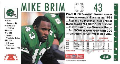 1992 GameDay #36 Mike Brim Back
