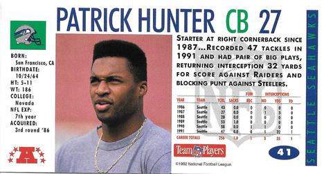 1992 GameDay #41 Patrick Hunter Back