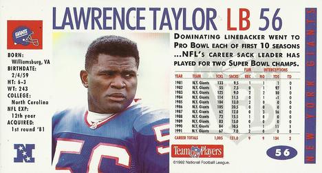1992 GameDay #56 Lawrence Taylor Back