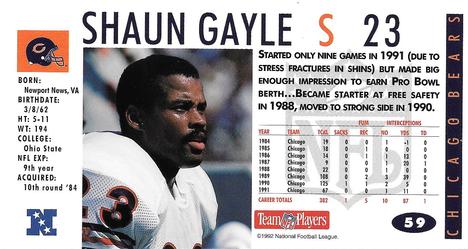 1992 GameDay #59 Shaun Gayle Back