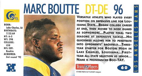 1992 GameDay #60 Marc Boutte Back