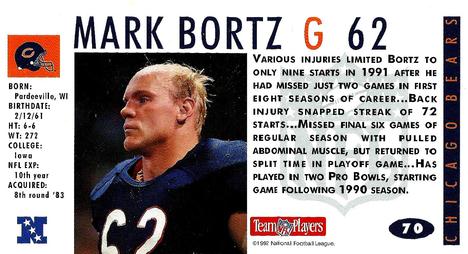 1992 GameDay #70 Mark Bortz Back
