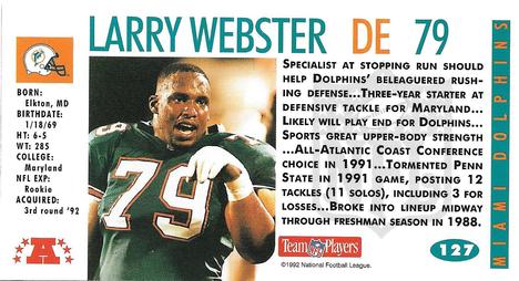 1992 GameDay #127 Larry Webster Back