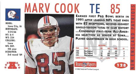 1992 GameDay #128 Marv Cook Back