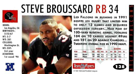 1992 GameDay #138 Steve Broussard Back