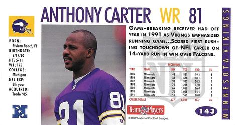 1992 GameDay #143 Anthony Carter Back