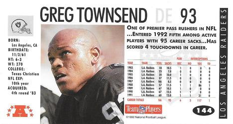 1992 GameDay #144 Greg Townsend Back