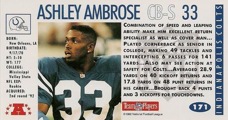 1992 GameDay #171 Ashley Ambrose Back