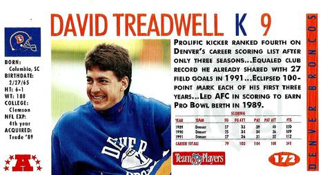 1992 GameDay #172 David Treadwell Back