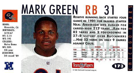 1992 GameDay #173 Mark Green Back