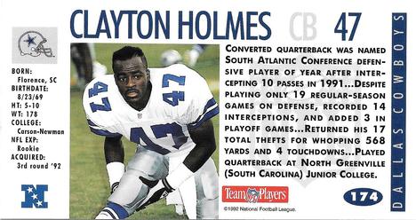 1992 GameDay #174 Clayton Holmes Back